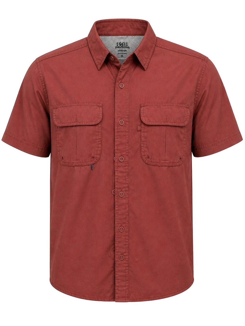 Izod Men's Short-Sleeve Button-Down Shirt in Brick Red